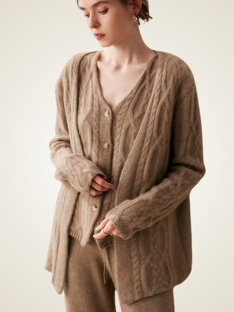 Blair - Two Piece Cable Knit Cashmere Cardigan