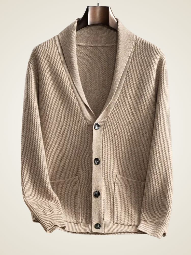 Andy - Textured Shawl Collar Cashmere Cardigan
