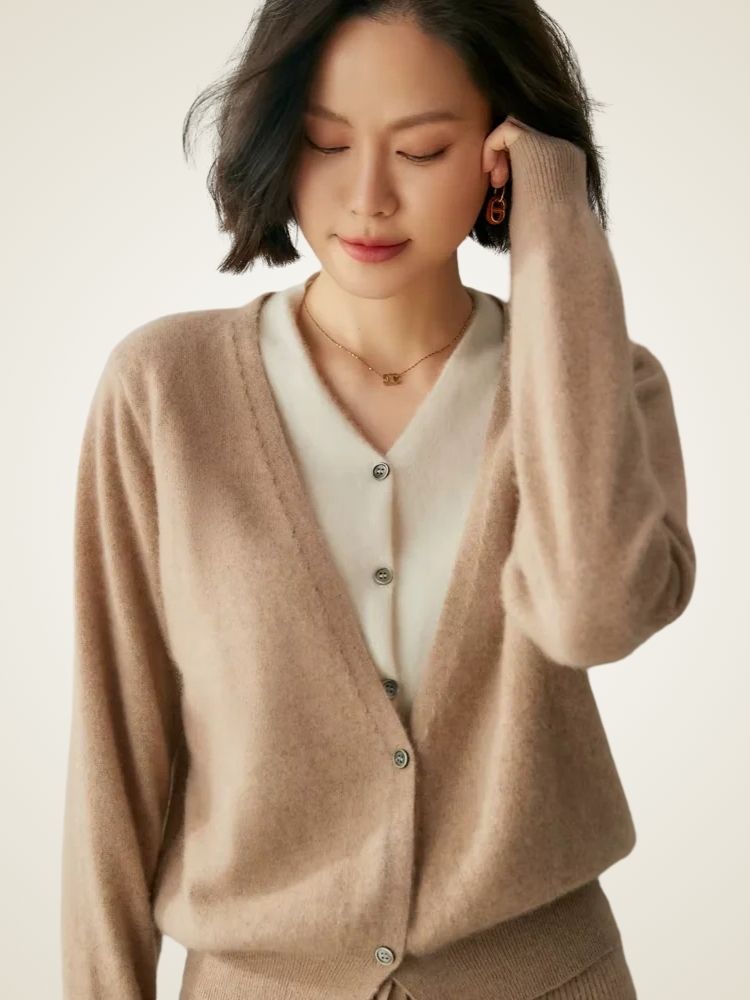 Riley - Two-Tone Cashmere Cardigan