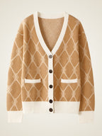 Ninette - Diamond Knit Pattern Cashmere Cardigan