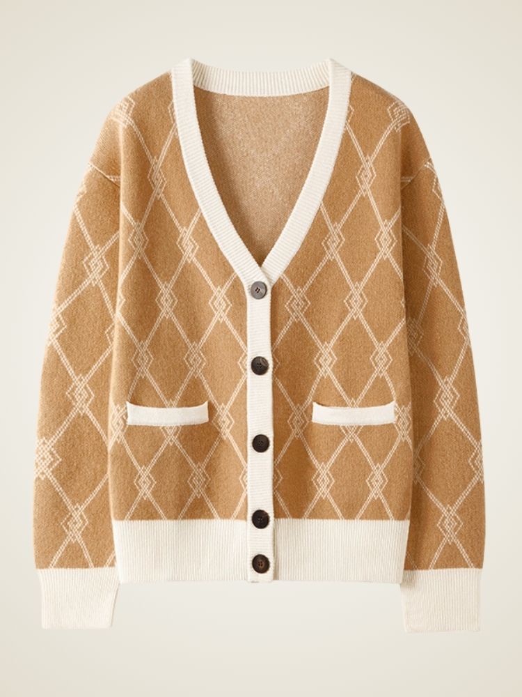 Ninette - Diamond Knit Pattern Cashmere Cardigan