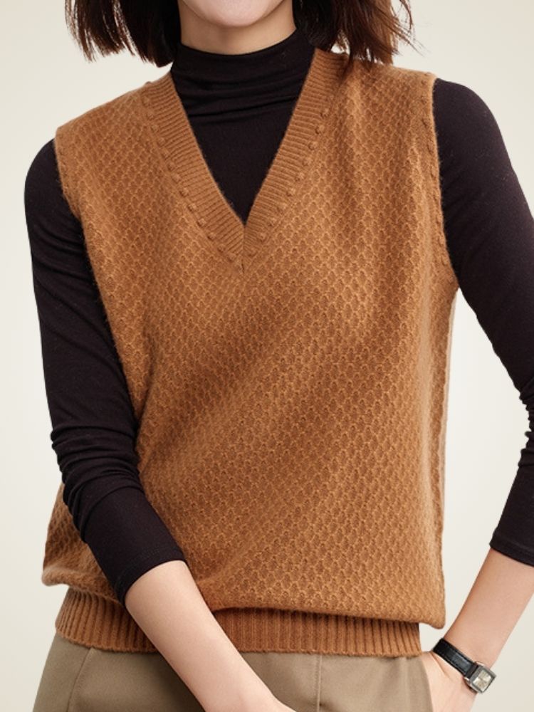 Iona - Textured Cashmere V-Neck Vest