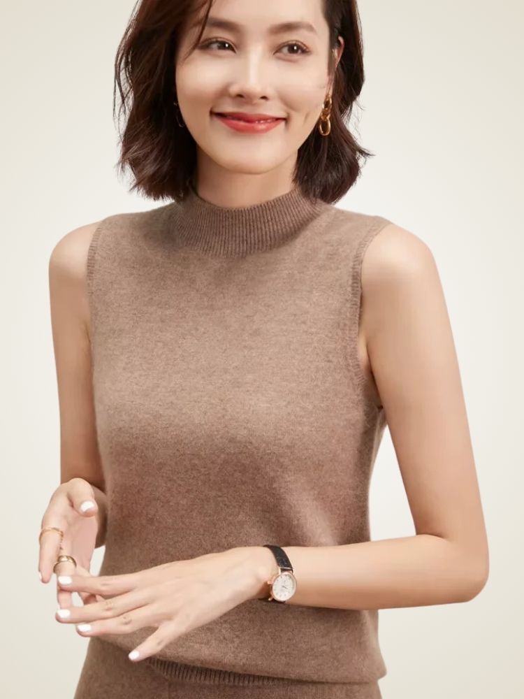 Oriana - Mock Neck Cashmere Vest