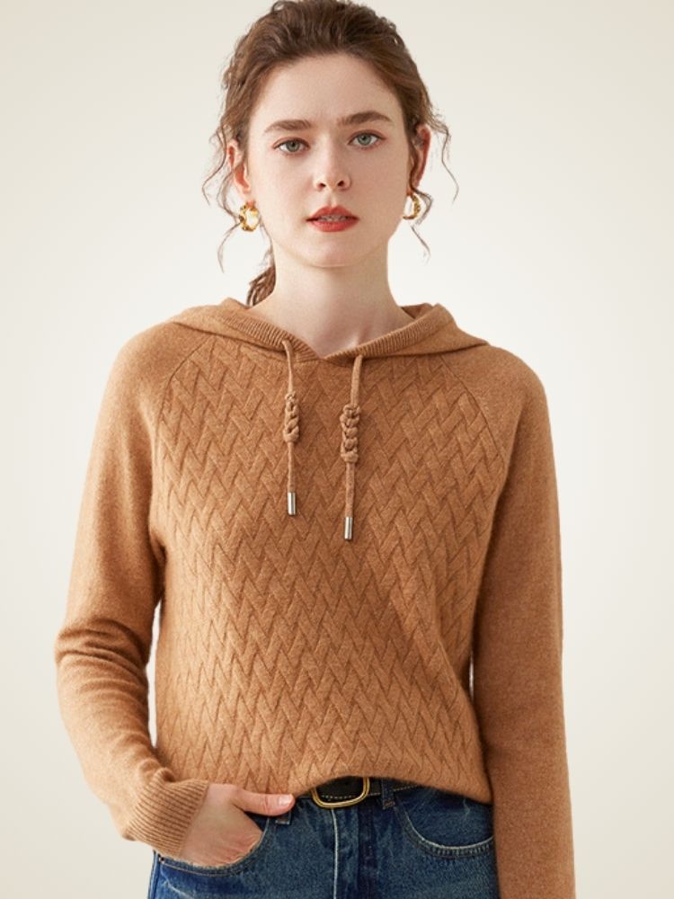 Amelise - Chevron Knitted Cashmere Hoodie