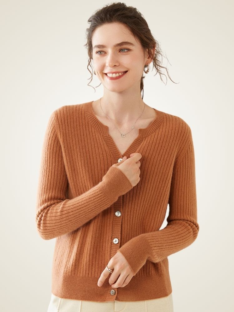 Delphie - Ribbed Cashmere Cardigan