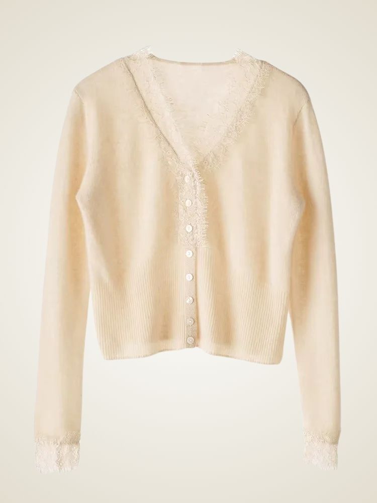 Brooke - Lace Collar Cashmere Cardigan
