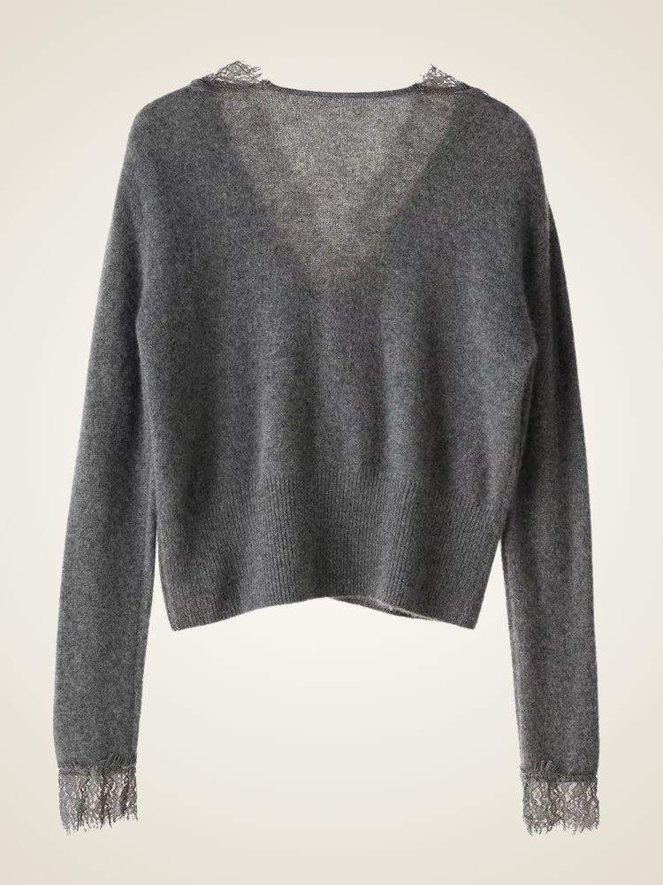 Brooke - Lace Collar Cashmere Cardigan