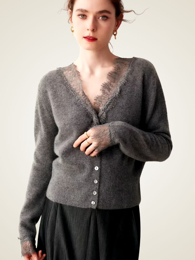 Brooke - Lace Collar Cashmere Cardigan
