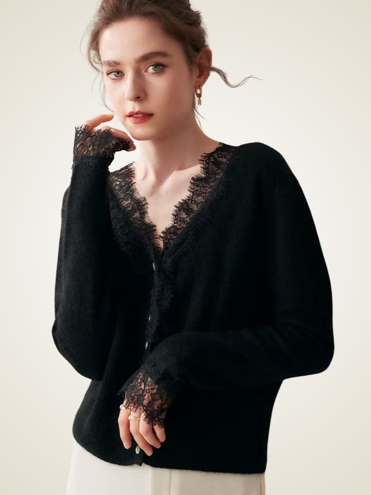 Brooke - Lace Collar Cashmere Cardigan