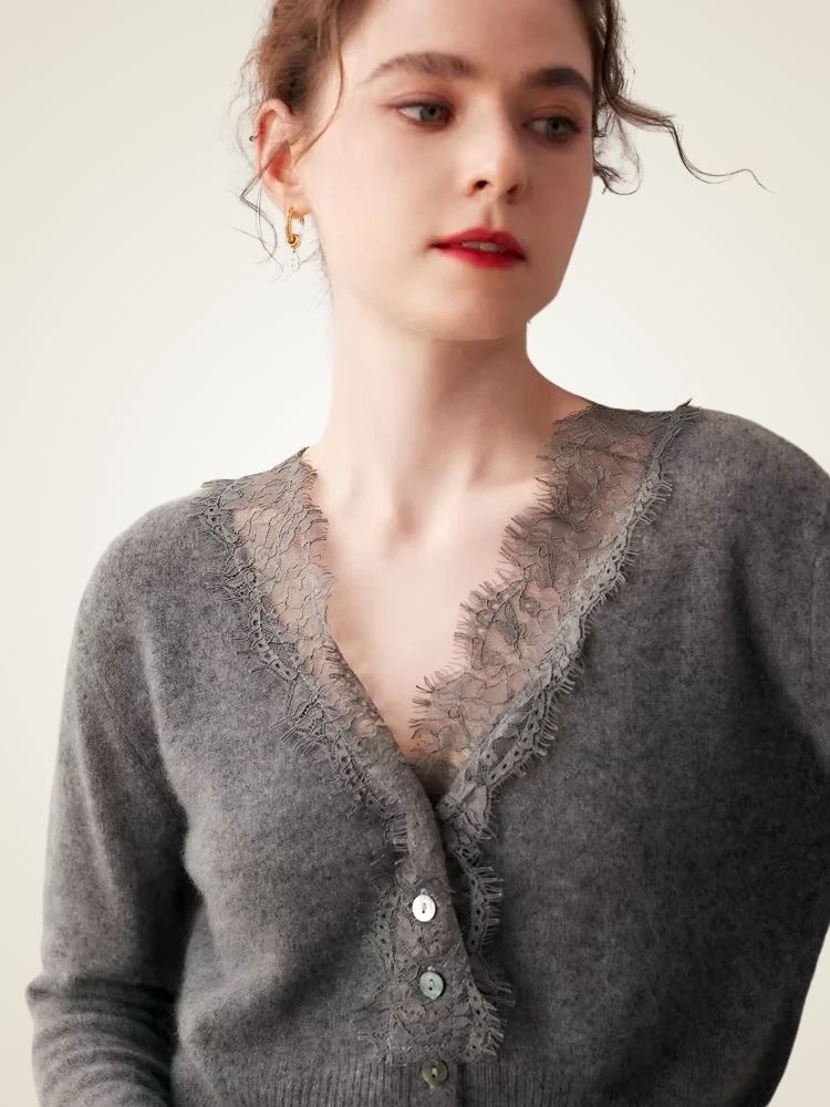 Brooke - Lace Collar Cashmere Cardigan