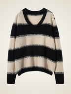 Lorennia - Striped V-Neck Cashmere Sweater