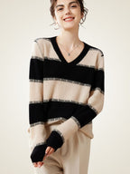 Lorennia - Striped V-Neck Cashmere Sweater
