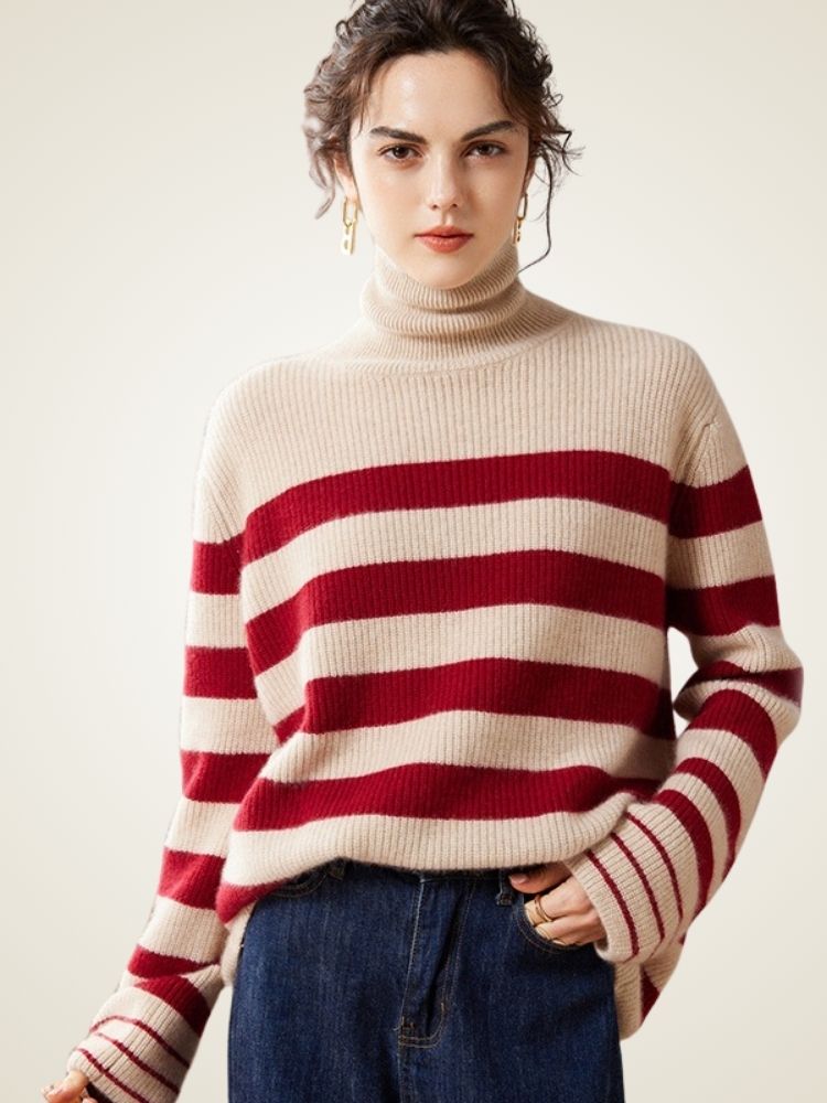 Kyla - Striped Cashmere Turtleneck YT311