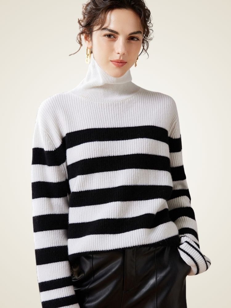 Kyla - Striped Cashmere Turtleneck YT311