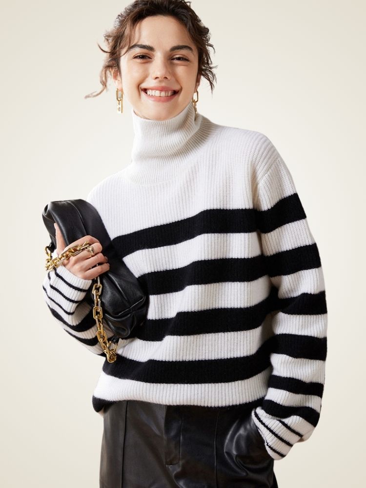 Kyla - Striped Cashmere Turtleneck YT311