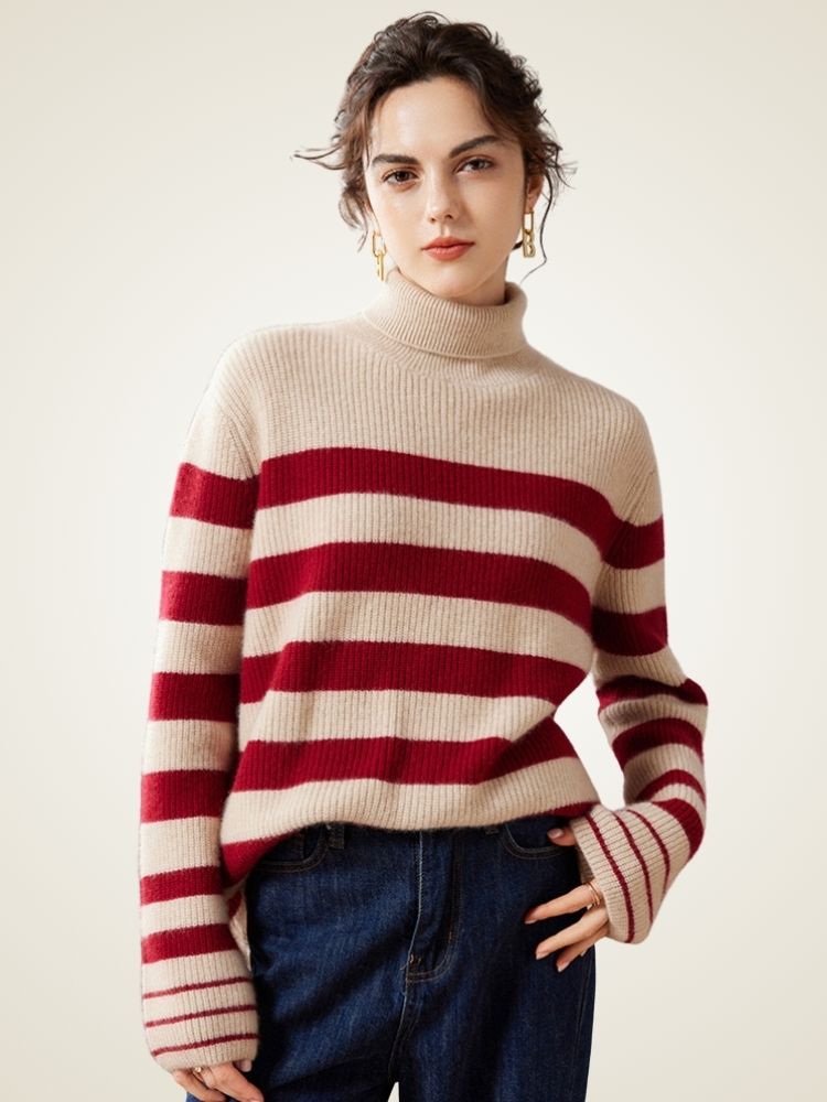 Kyla - Striped Cashmere Turtleneck YT311