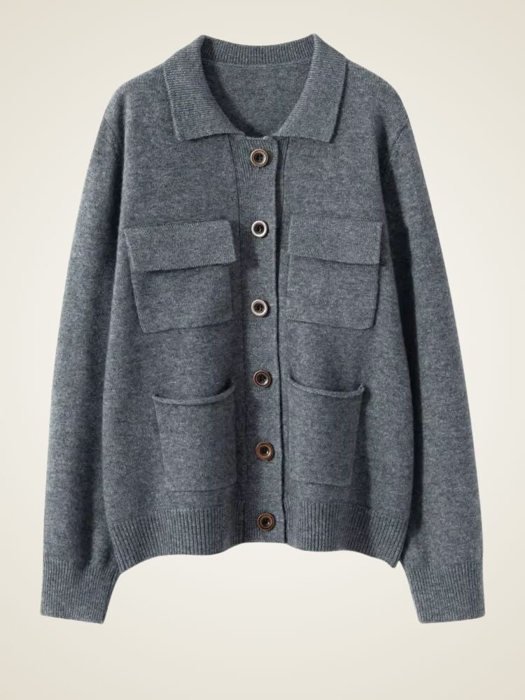 Gabriella - Turn Down Collar Cashmere Cardigan