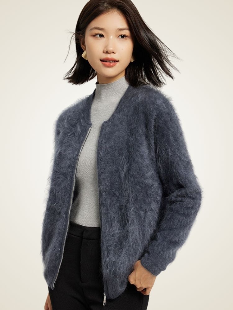 Nalina - Zip-Up Crew Neck Cardigan