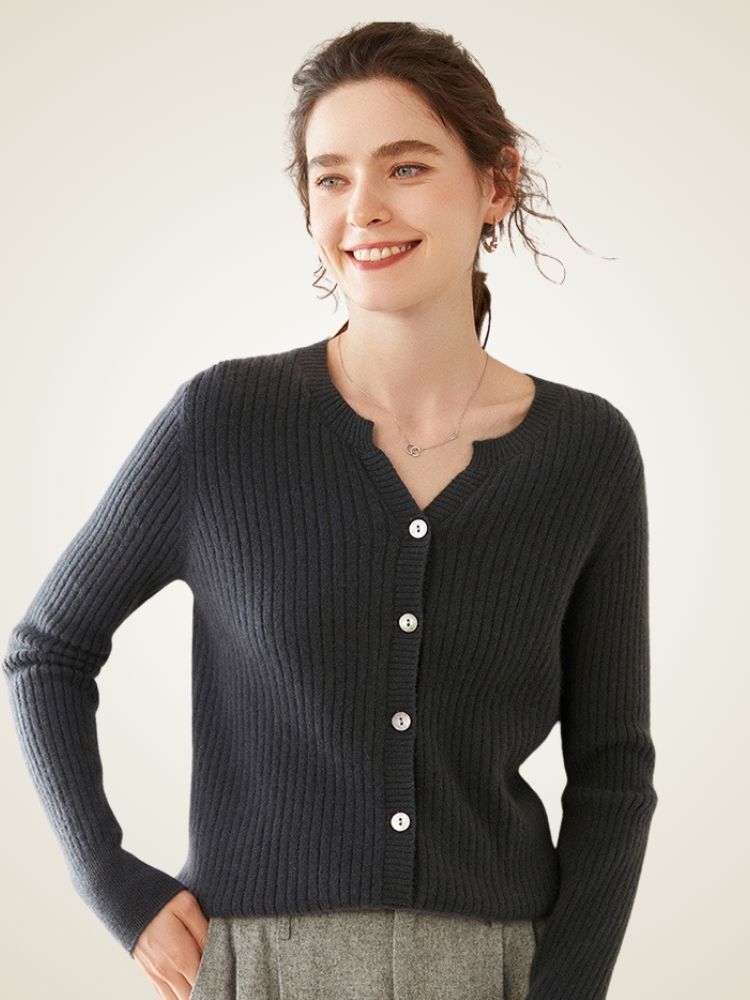 Delphie - Ribbed Cashmere Cardigan