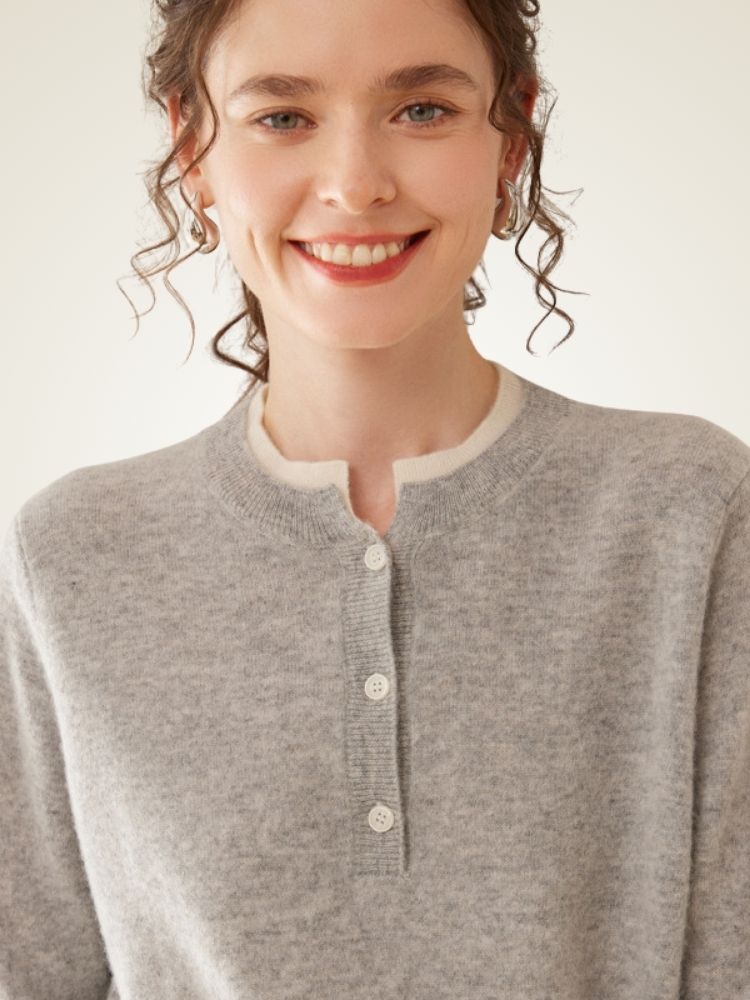 Zephara - Classic Cashmere Henley Sweater