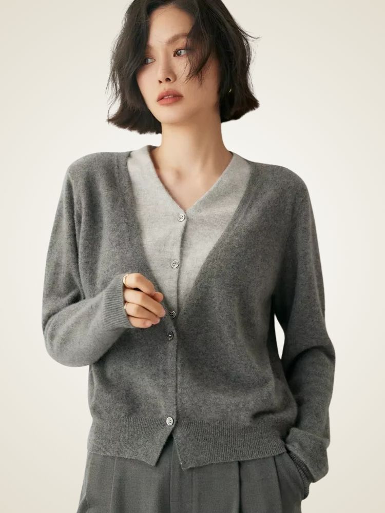 Riley - Two-Tone Cashmere Cardigan