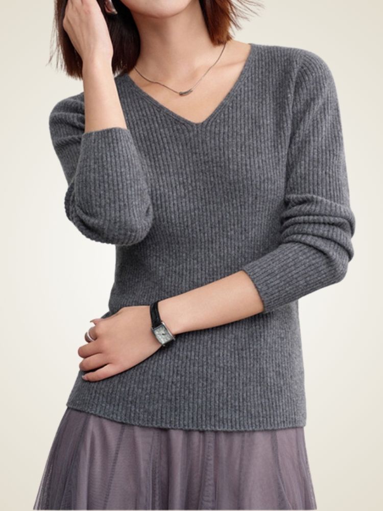 Zilianne - Seamless V-Neck Cashmere Sweater