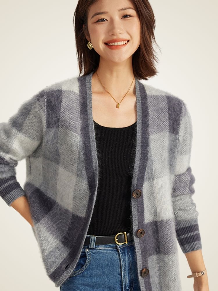 Nereza - Plaid Cashmere Cardigan