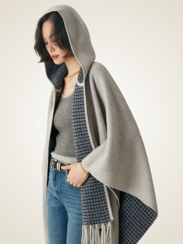 Nathalie - Reversible Hooded Cashmere Cape