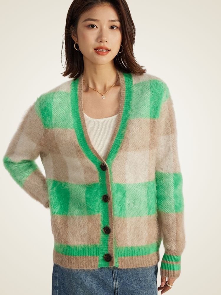 Nereza - Plaid Cashmere Cardigan
