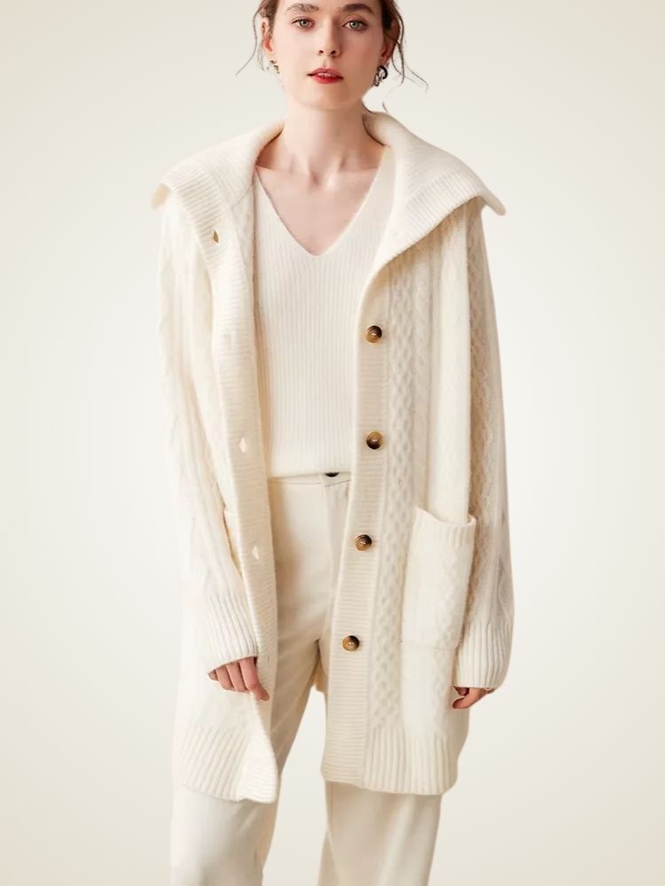 Paige - Collared Cable Knit Cashmere Cardigan