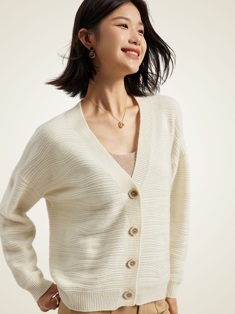 Raisa - V-Neck Textured Cashmere Cardigan