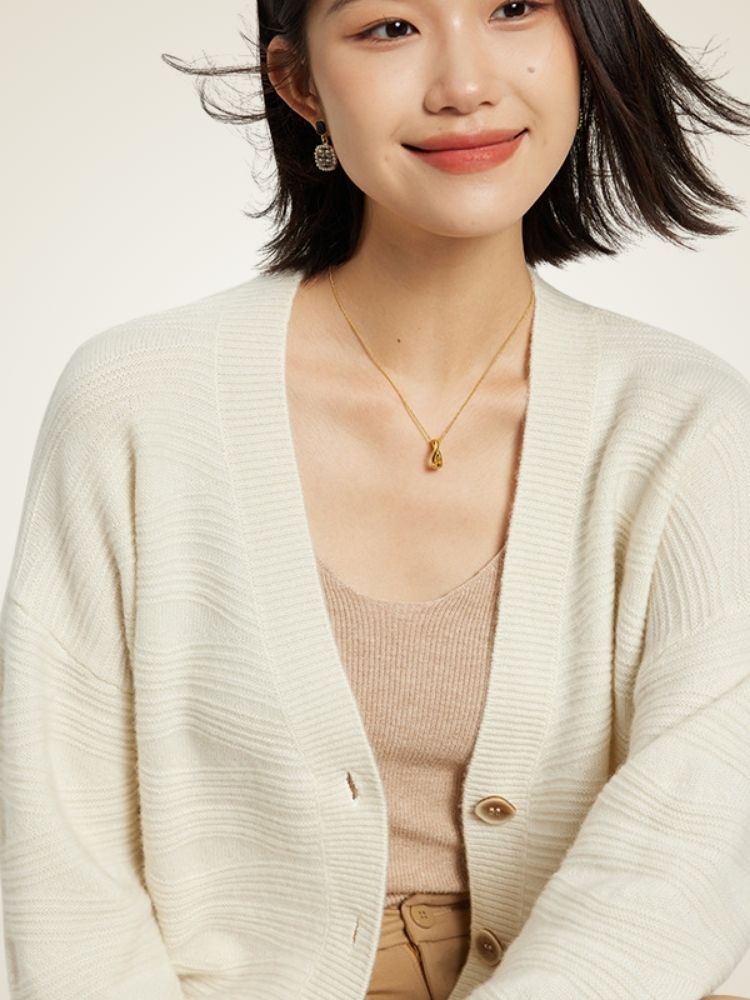 Raisa - V-Neck Textured Cashmere Cardigan