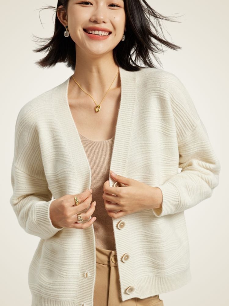 Raisa - V-Neck Textured Cashmere Cardigan