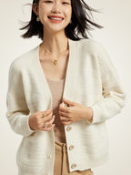Raisa - V-Neck Textured Cashmere Cardigan