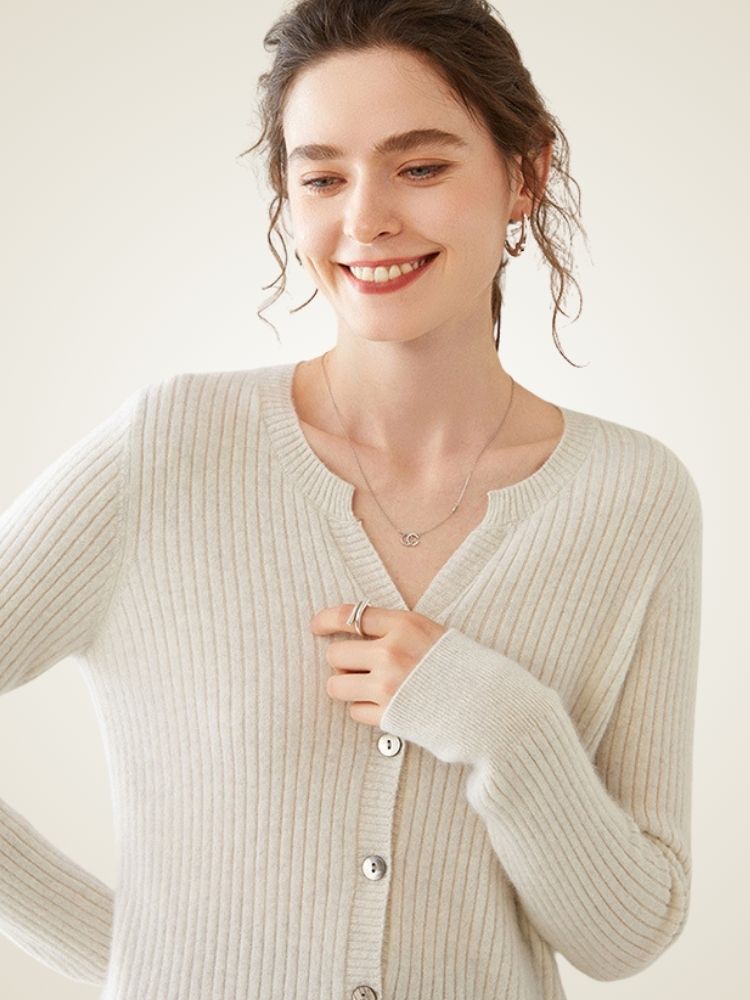 Delphie - Ribbed Cashmere Cardigan