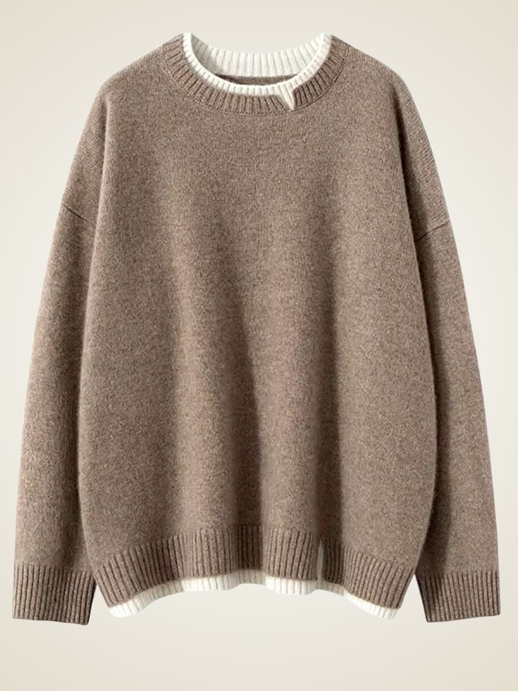 Olivia - Double Collar Crewneck Cashmere Sweater