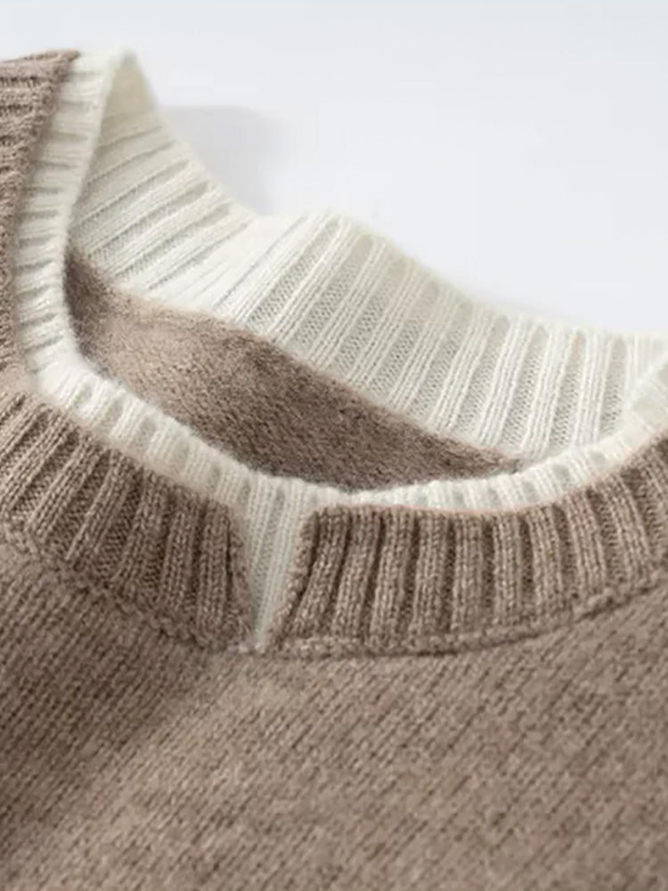 Olivia - Double Collar Crewneck Cashmere Sweater