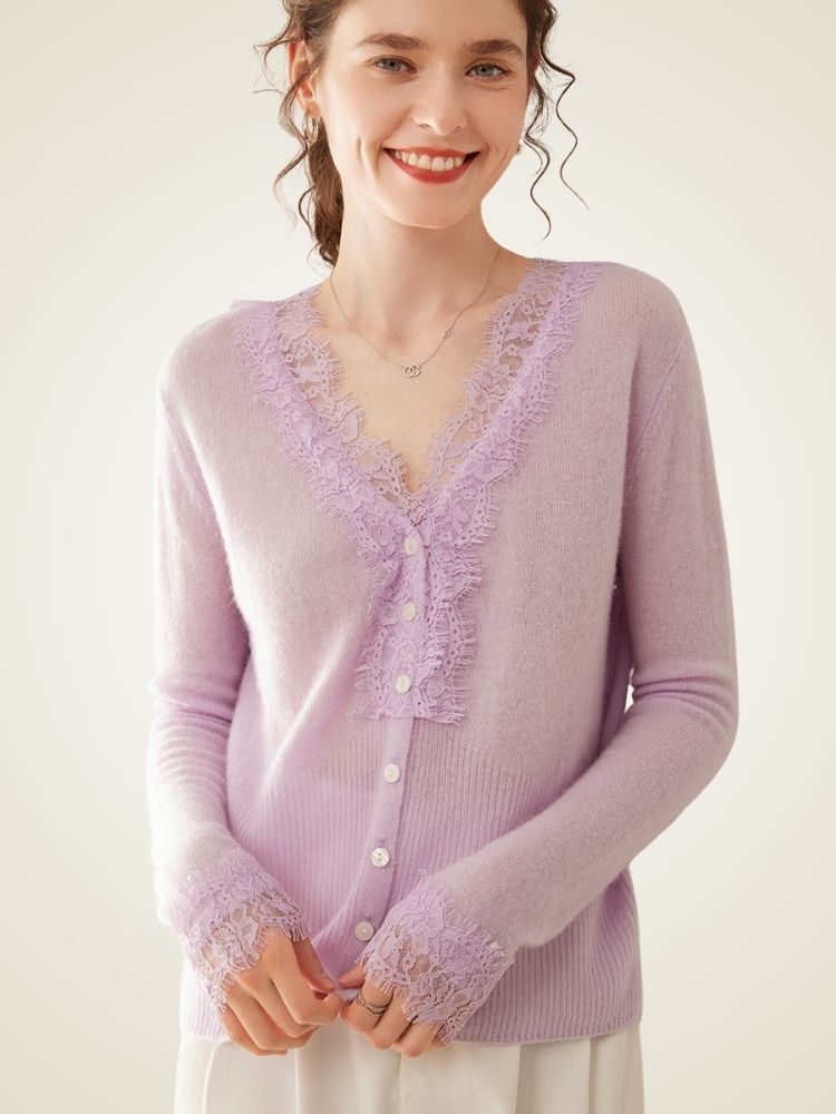 Brooke - Lace Collar Cashmere Cardigan