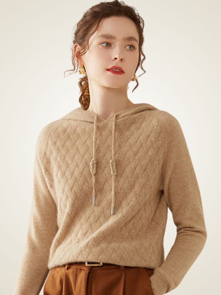 Amelise - Chevron Knitted Cashmere Hoodie