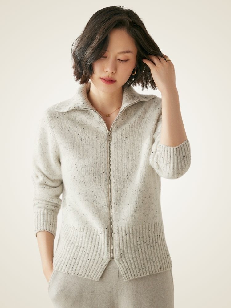 Levana - Heather Polo Collar Cashmere Cardigan