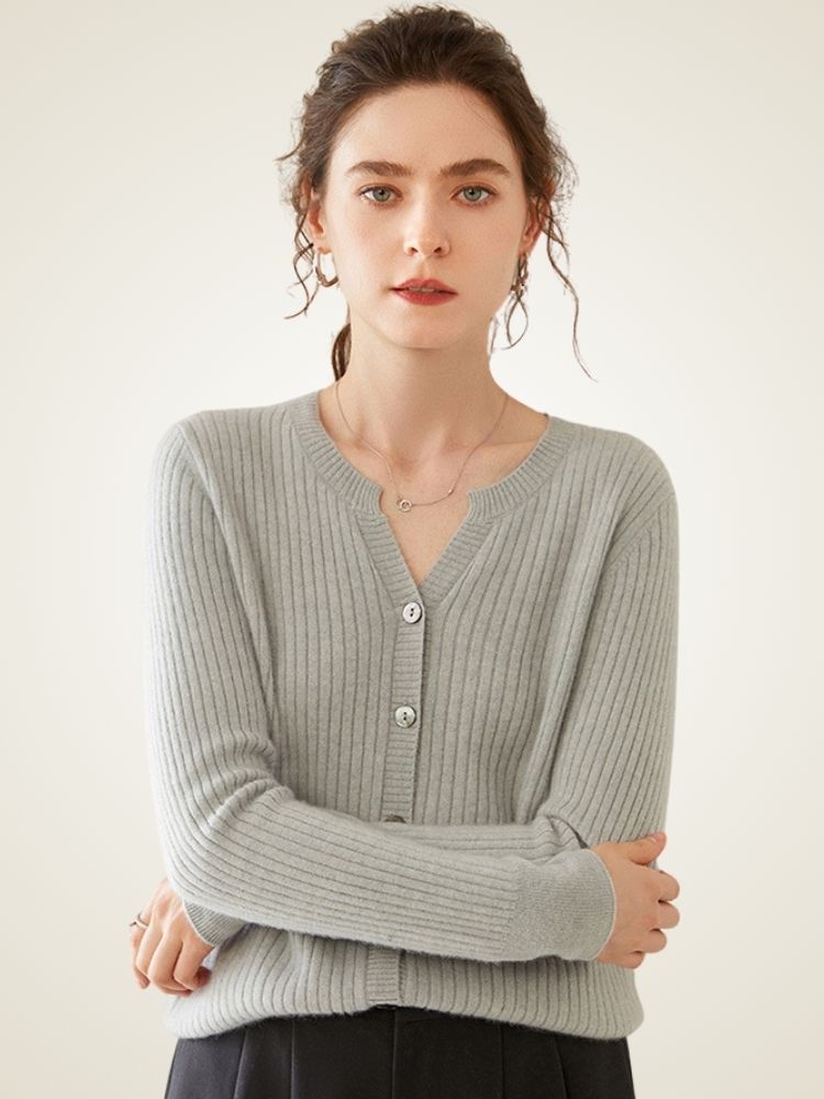 Delphie - Ribbed Cashmere Cardigan