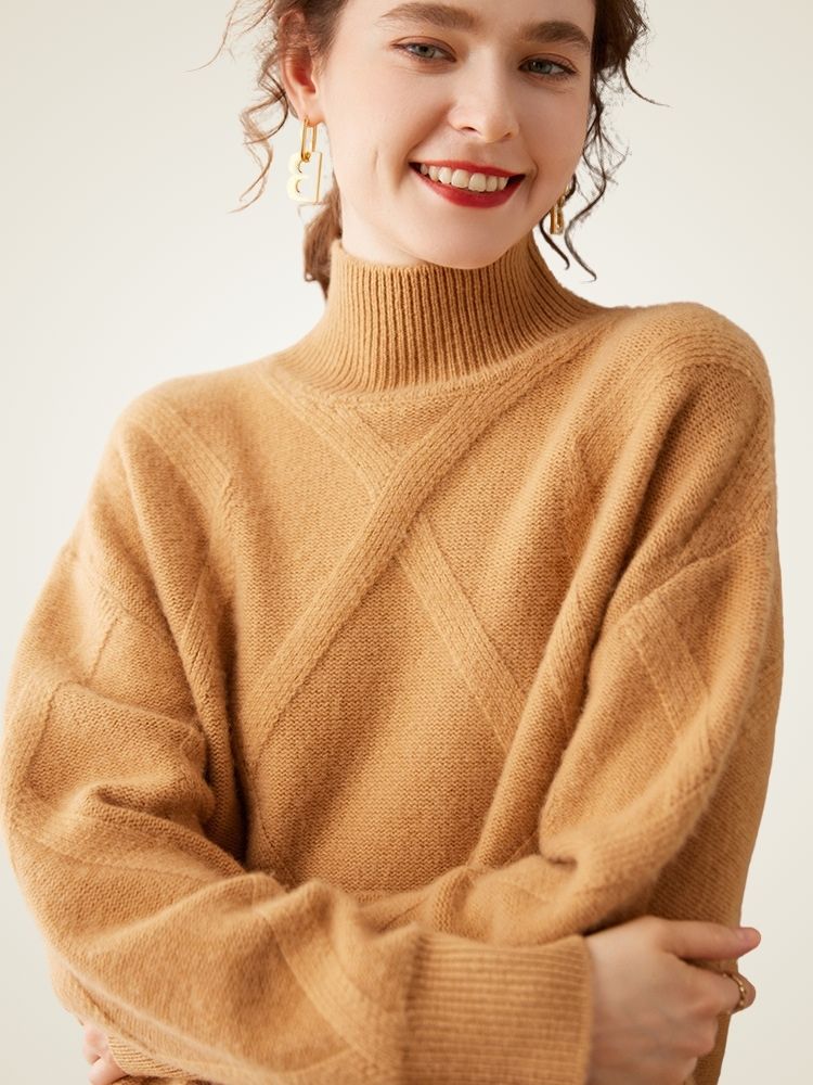 Nerina - Diamond Knit Cashmere Turtleneck