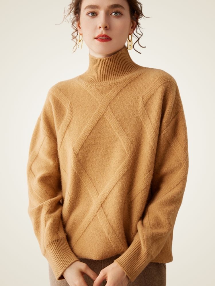 Nerina - Diamond Knit Cashmere Turtleneck