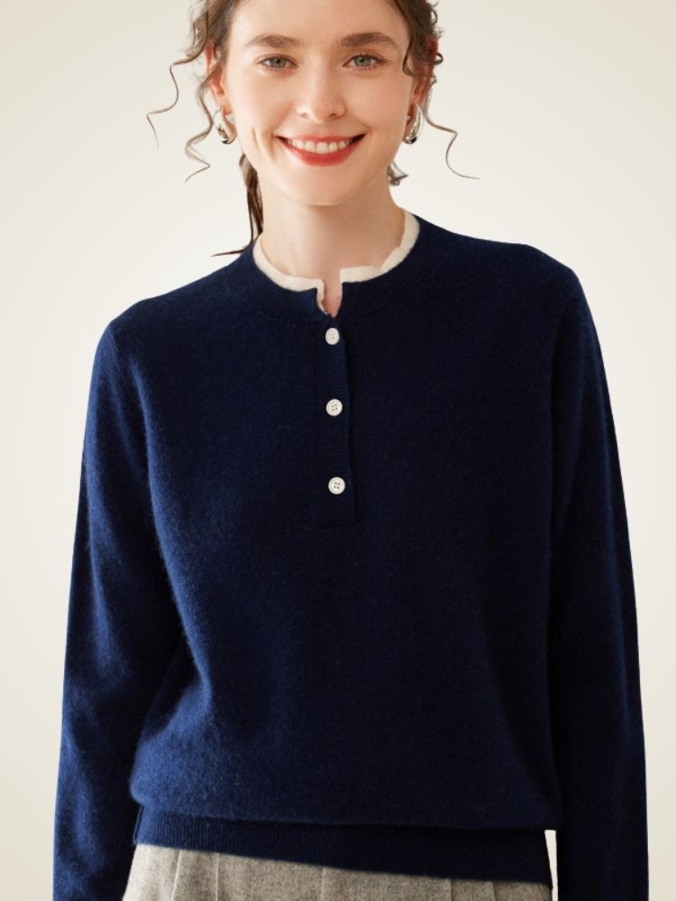 Zephara - Classic Cashmere Henley Sweater