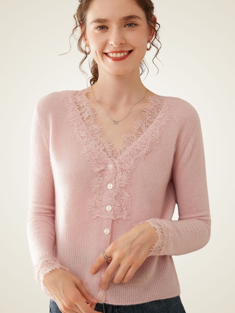 Brooke - Lace Collar Cashmere Cardigan