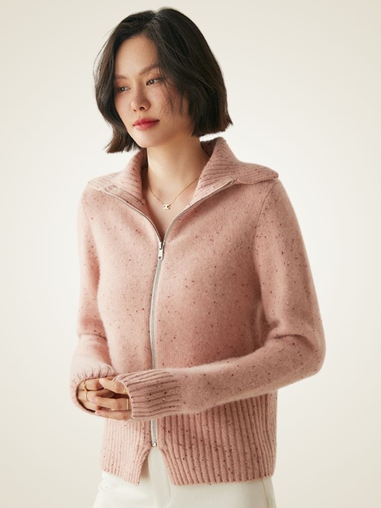 Levana - Heather Polo Collar Cashmere Cardigan