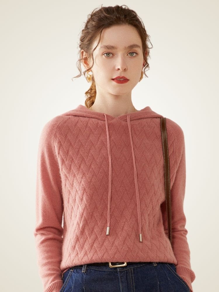 Amelise - Chevron Knitted Cashmere Hoodie
