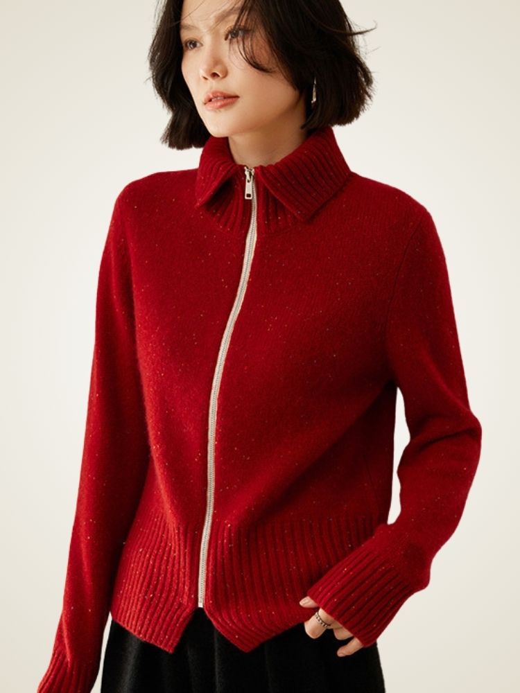 Levana - Heather Polo Collar Cashmere Cardigan
