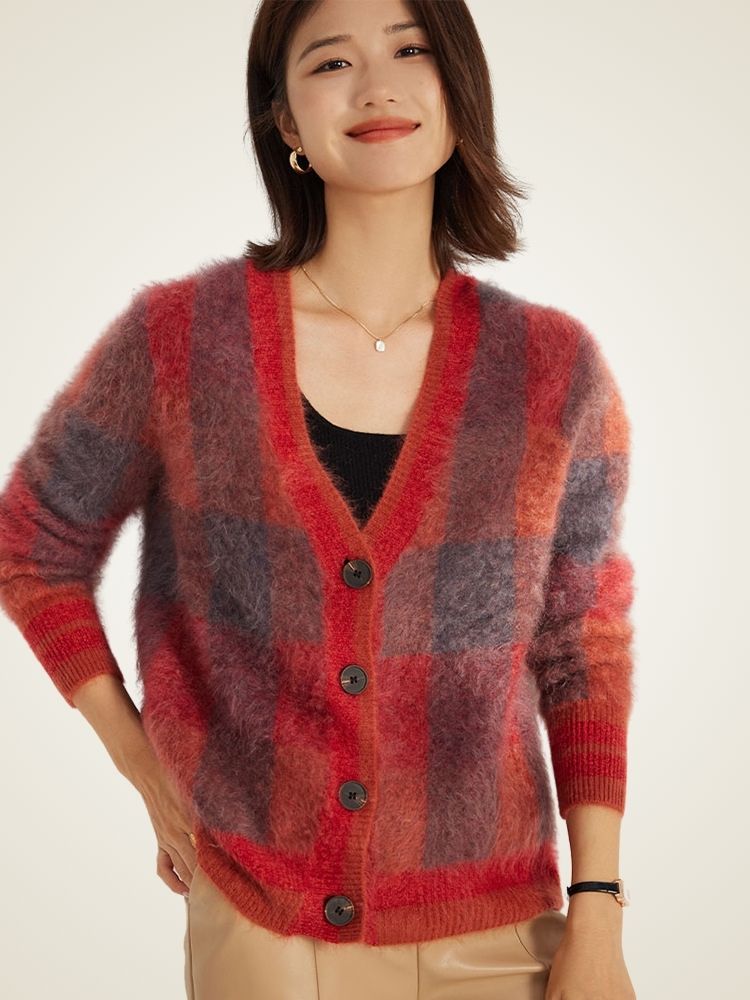 Nereza - Plaid Cashmere Cardigan
