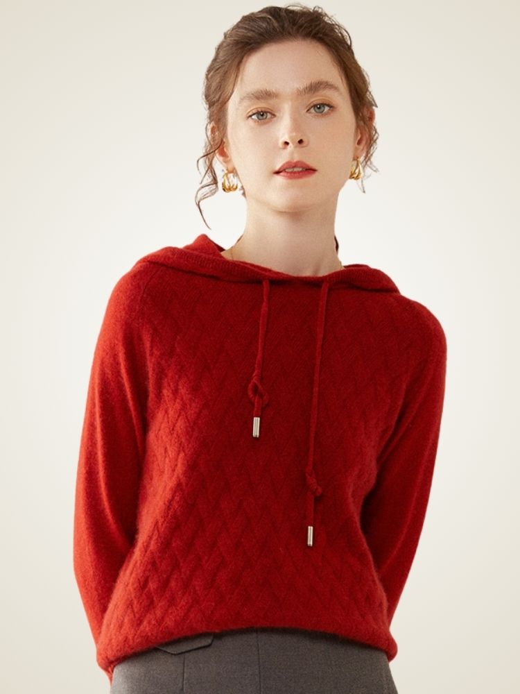 Amelise - Chevron Knitted Cashmere Hoodie
